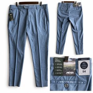 Meyer NWT Chinos / Casual Pants Size 54EU 38US Tokyo In Solid Blue Cotton Blend